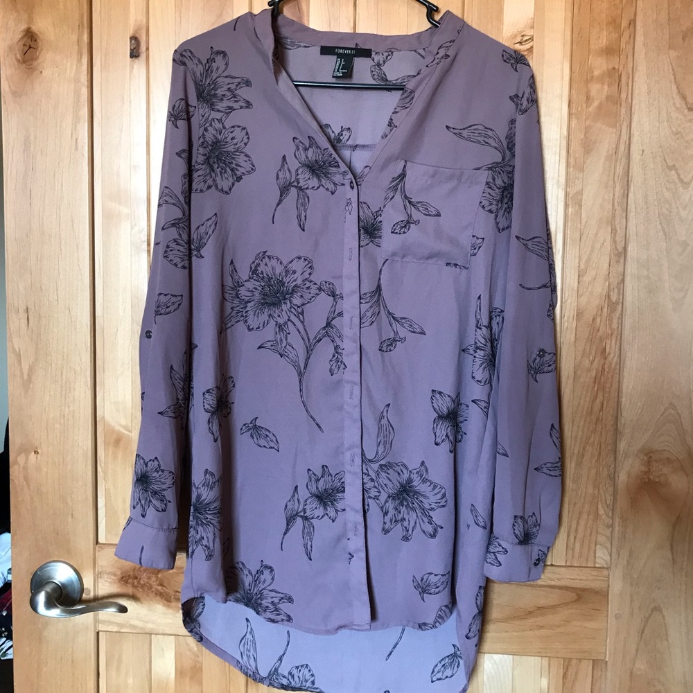 Purple floral button down blouse/ tunic